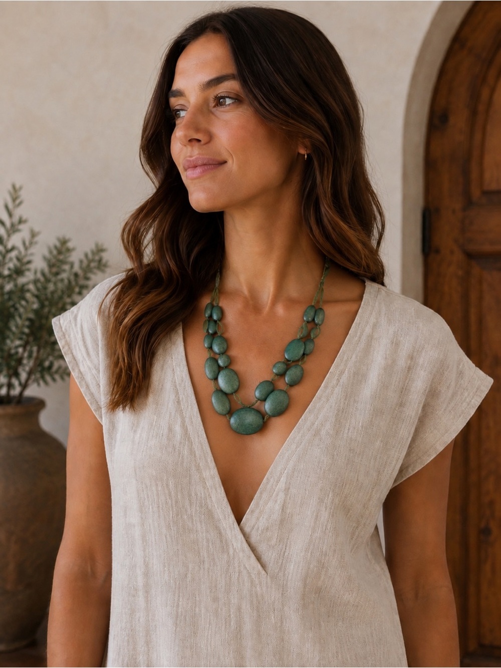 Caracol Quebec Green Oval Bead Statement Necklace